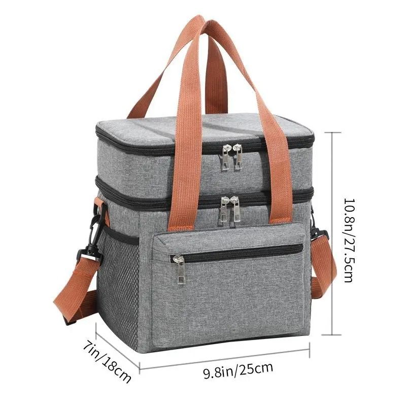 Double Layer Cooler Lunch Bag with Shoulder Strap for Men and Women Large Capacity Tote for Work Travel or Picnic