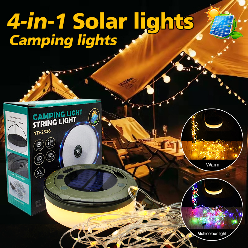 Solar Lights, Outdoor Camping Light, RGB Atmosphere Light, String Light Outdoor Tent, LED Flashlight With Hook