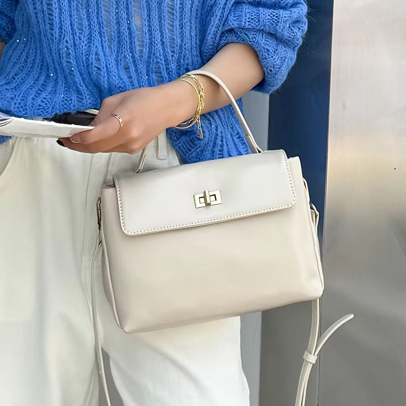 Luxury Suede Leather Messenger Bag with Gold Buckle, Soft Genuine Leather Shoulder Tote