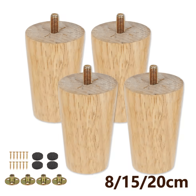 WoodRise Solid Wood Furniture Legs Table and Cabinet Replacement Feet Set
