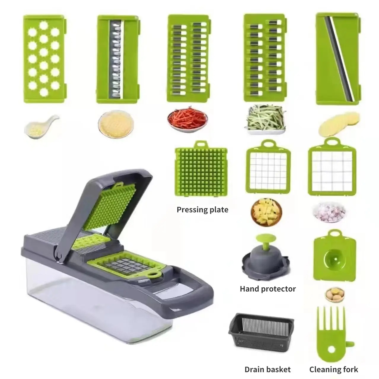 12-in-1 Vegetable Slicer Cutter with Basket - Green/Black