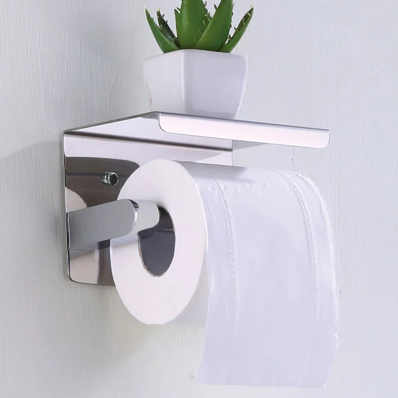 Stainless Steel Toilet Paper Holder with Shelf Wall Mount Bathroom Organizer Rack