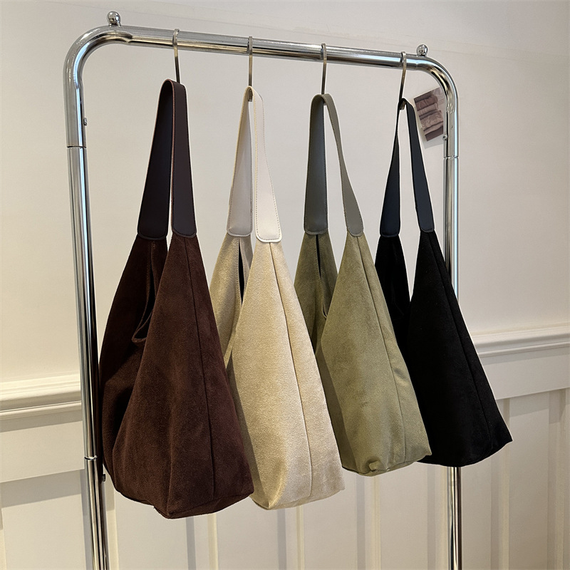 Vintage Suede Tote Bag Large Capacity Shoulder Handbag for Everyday Commuting