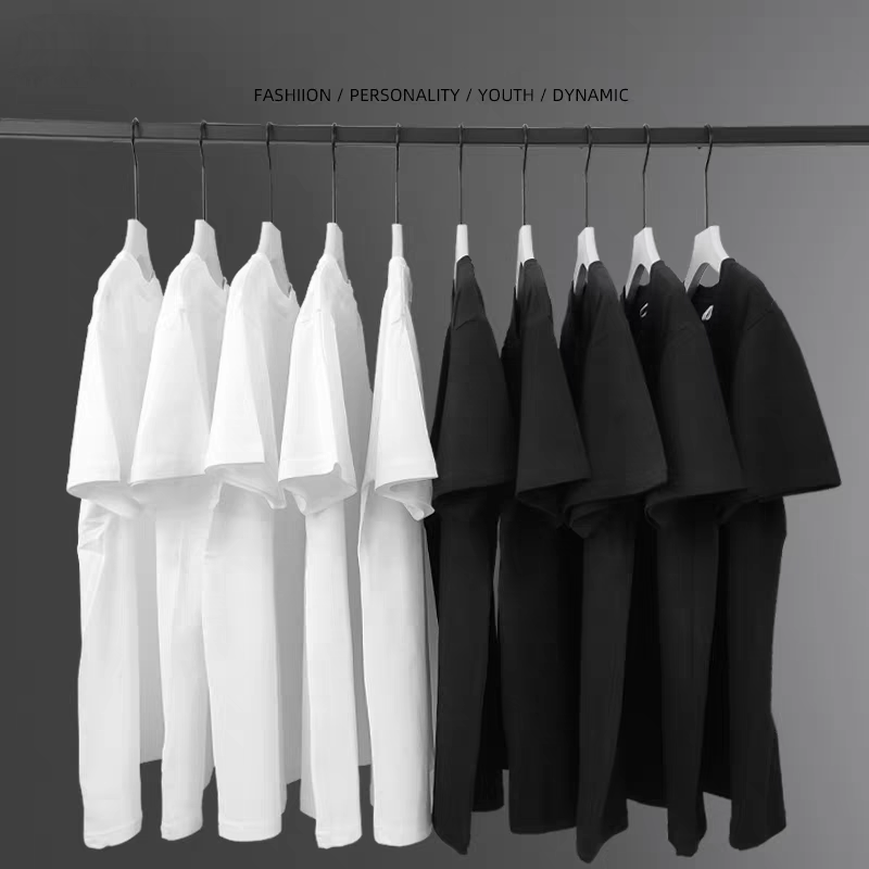 Heavy Cotton Plain T-Shirt for Men Trendy Casual Summer Short Sleeve Tee in Solid Color