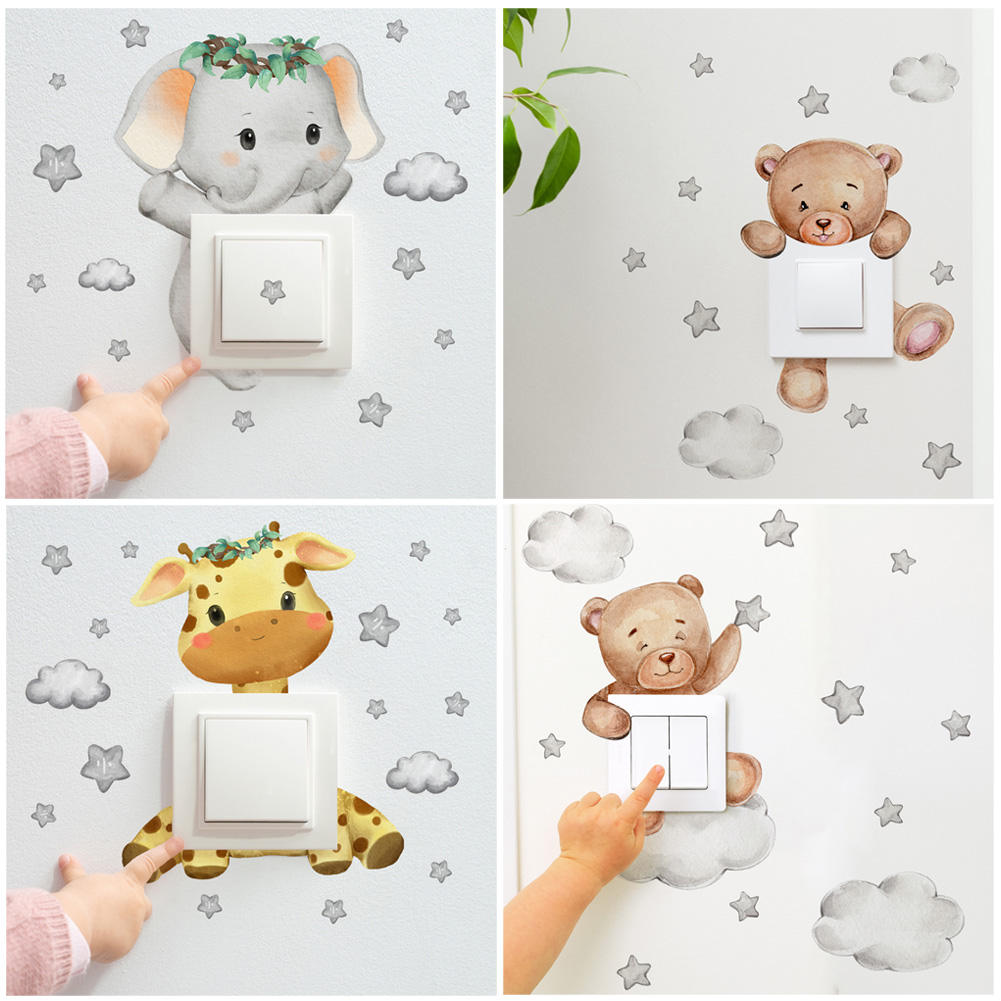 Cute Animal Wall Stickers for Kids, Self-Adhesive Giraffe, Bear & Elephant Bedroom Decor