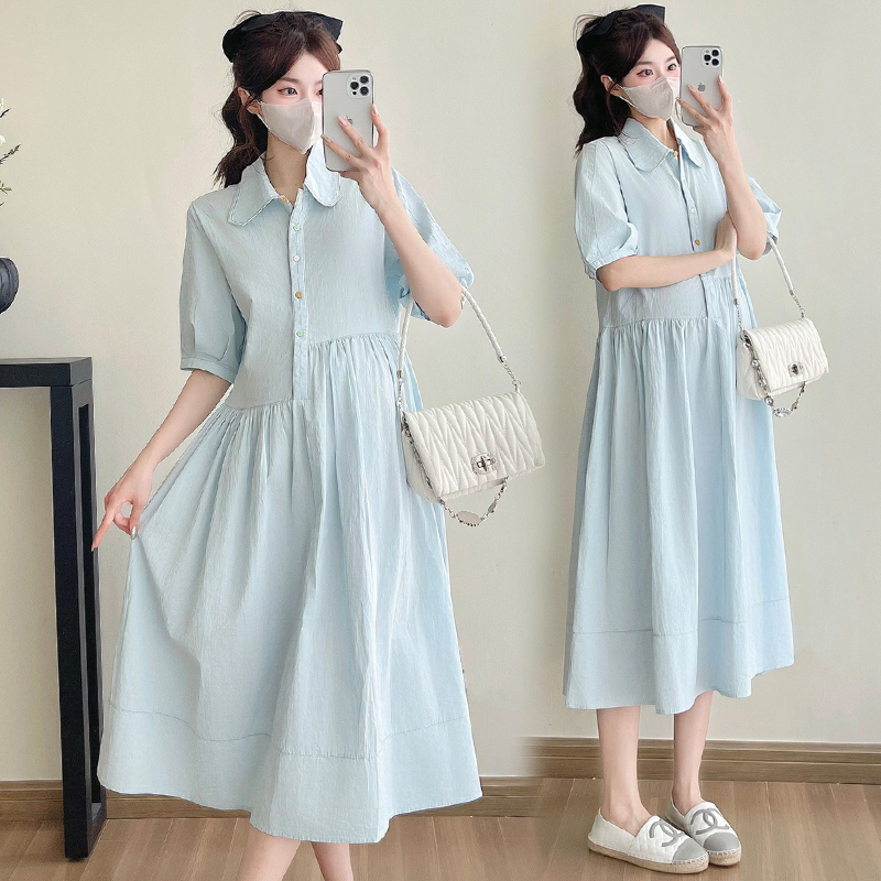 Elegant Korean Style Pregnancy Dress, Age-Reducing Summer Maternity Dress for Women