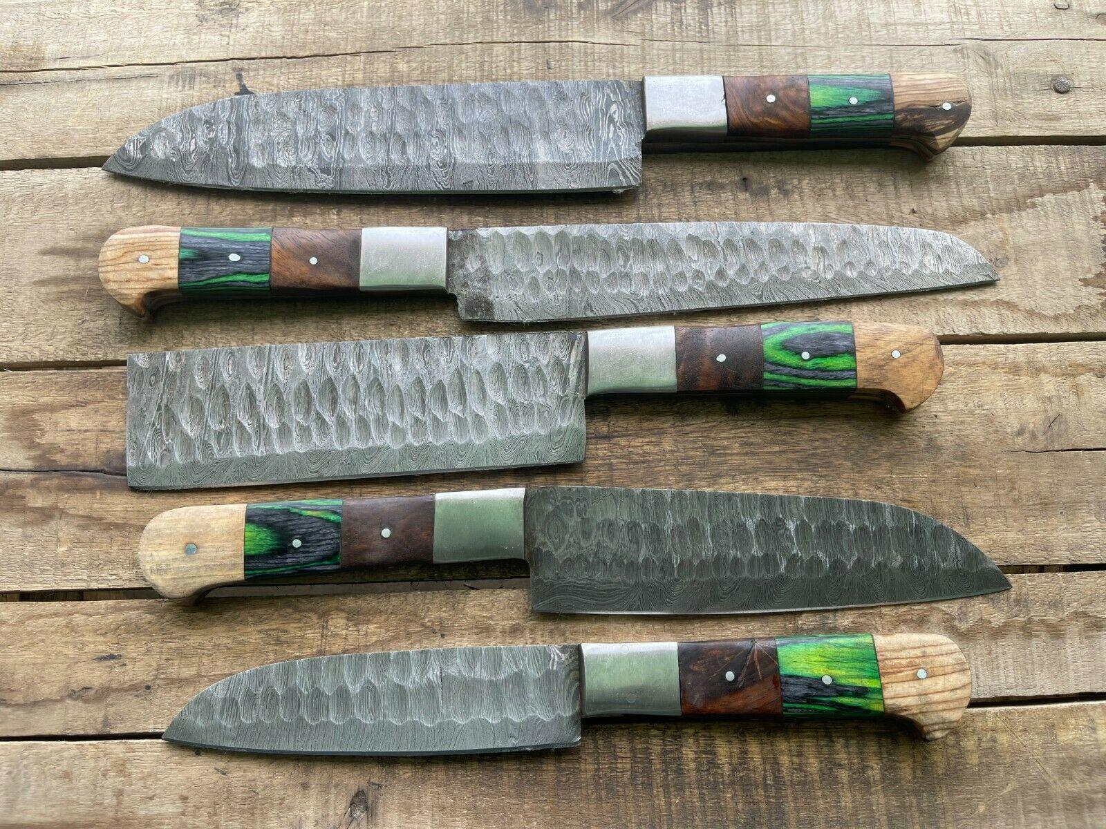 Professional Handmade Damascus Kitchen Knives | Chef Set of 5