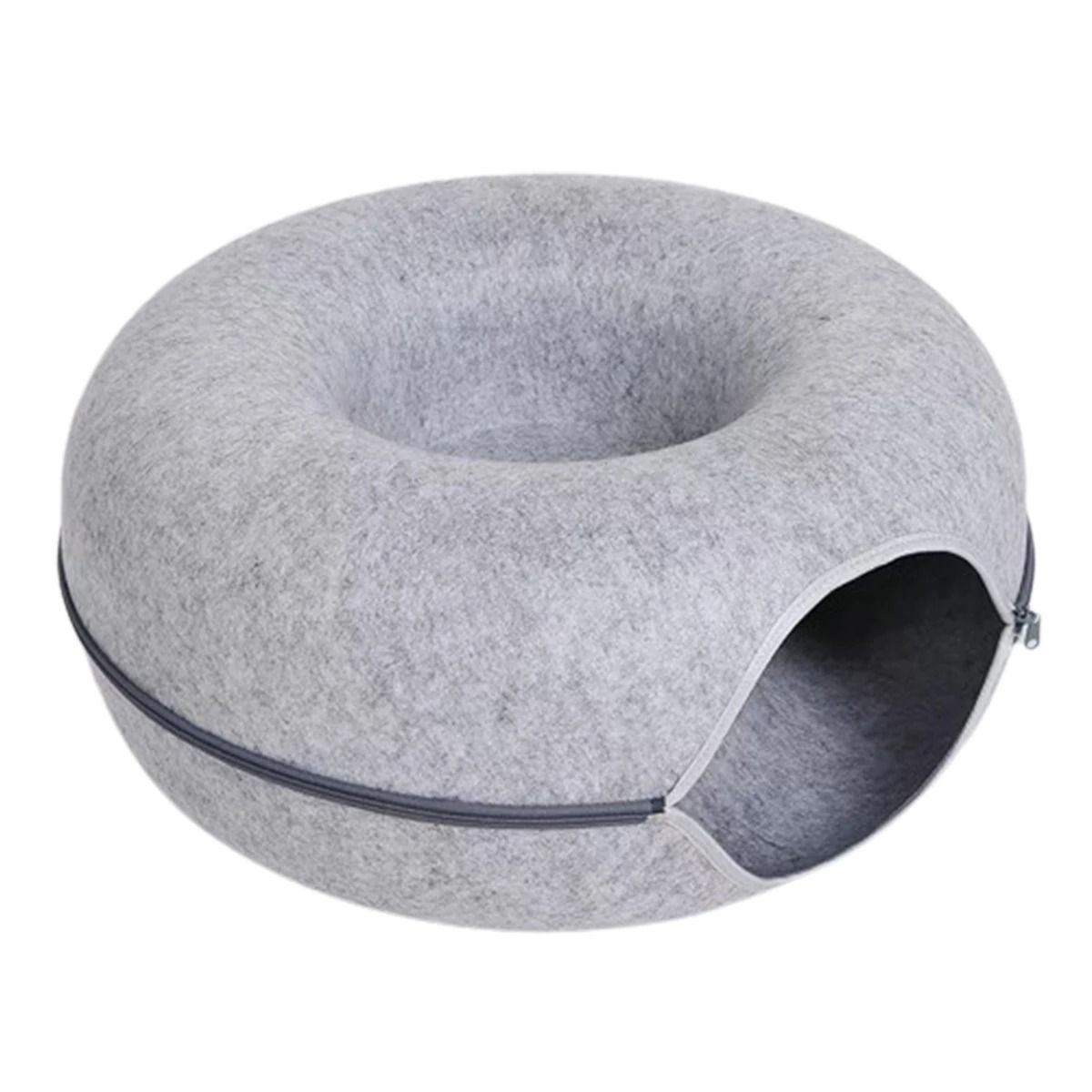 Felt Donut Cat Tunnel Bed with Breather Hole and Interactive Play Hideout