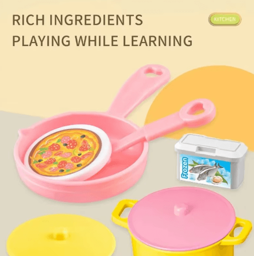 Mini Kitchen Counter Play Set – DIY Pretend Cooking Toy with Food & Tableware