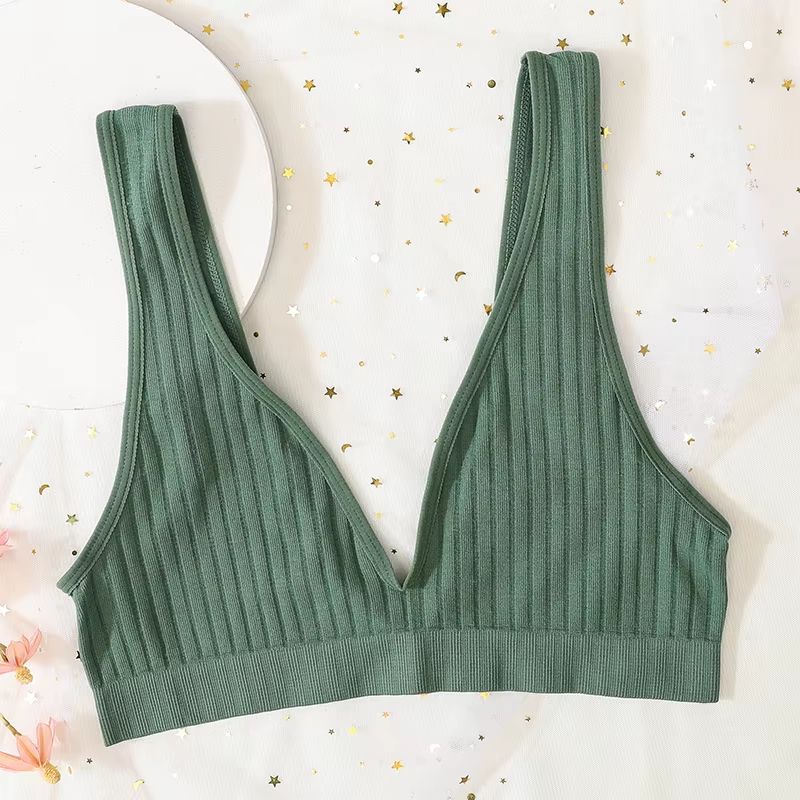 Women's Deep V-Neck Seamless Push-Up Bralette Wireless Lingerie Crop Top