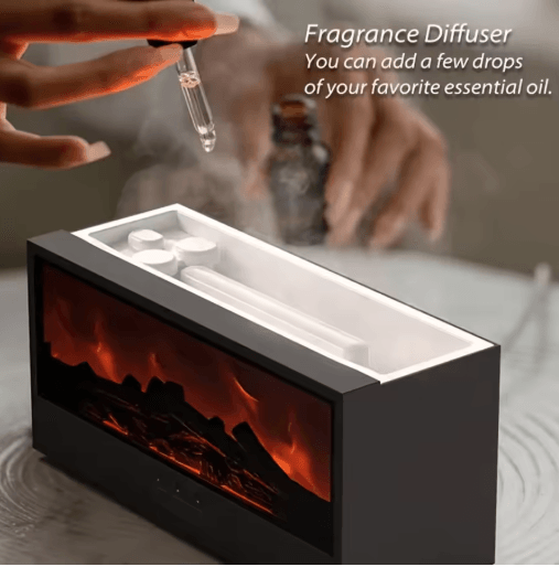 FlameMist USB Fireplace Humidifier Diffuser LED Flame Aroma Diffuser with Remote Control and Timer