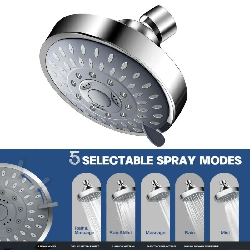 5 Mode High Pressure Fixed Shower Head 4 Inch Rain Sprayer