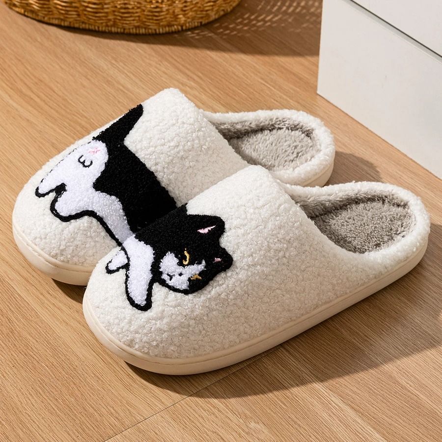 Winter Cute Cat Slippers for Women Warm Soft Sole Indoor Home Shoes