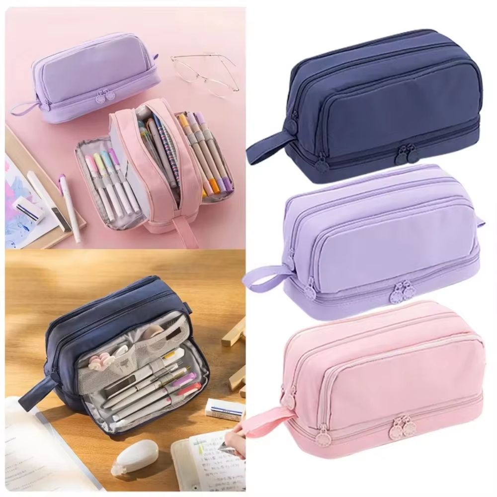 Multi-Compartment Large Capacity Pencil Case with Transparent Partition