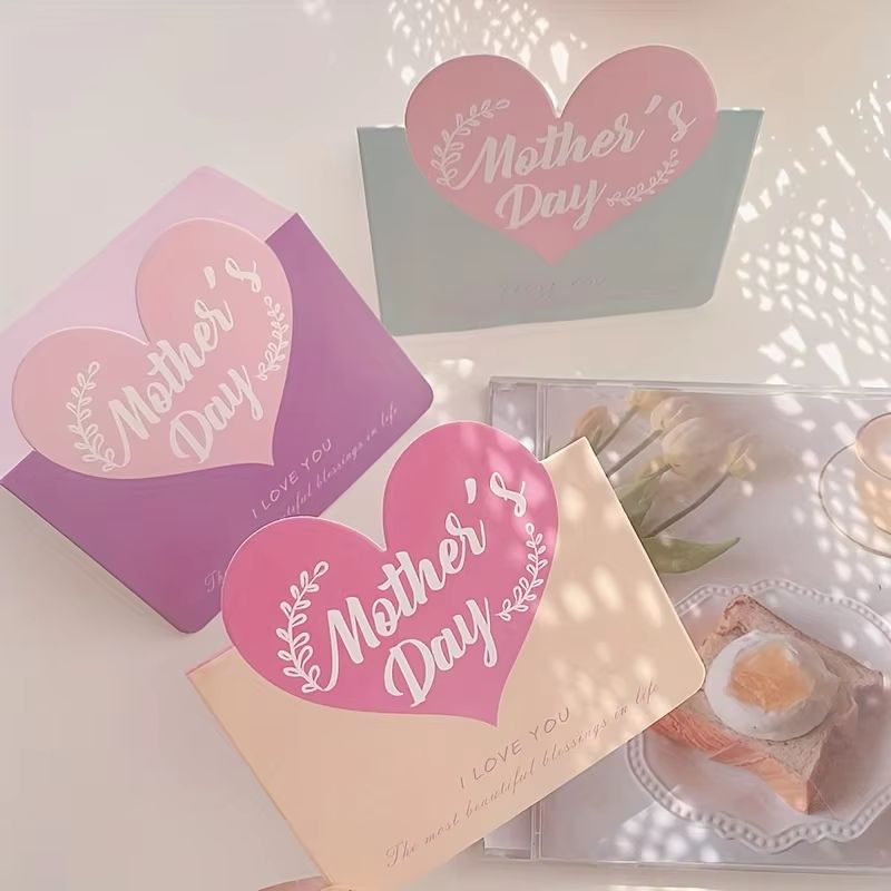 10PCS Greeting Card Set Happy Mother's Day and Heart-Shaped Father's Day Handwritten Blessing Cards