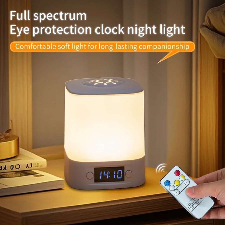 USB-Powered LED Night Light with Time Display, Adjustable Brightness Bedside Lamp for Baby Nursery and Reading
