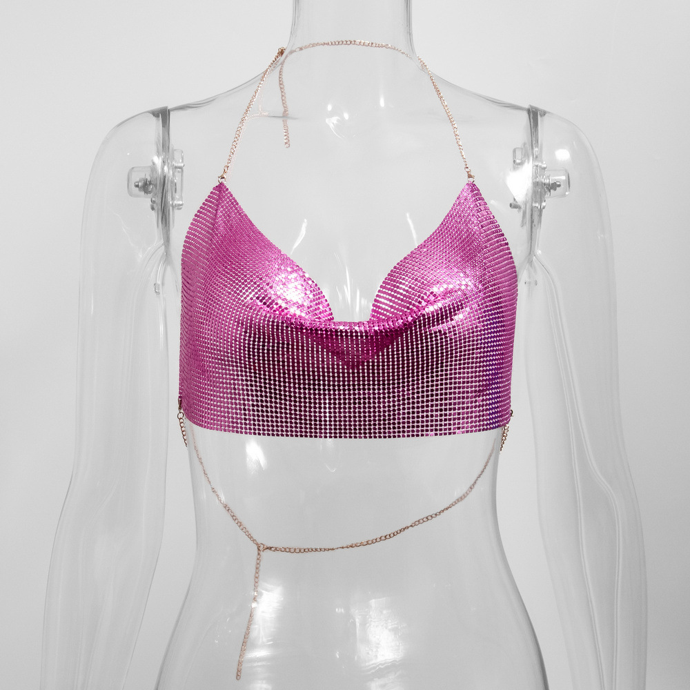 Sexy Metal Metallic Crop Top Women, Backless Glitter Halter Corset Tops, Beach Party Club Tank Top Camisole Clothes