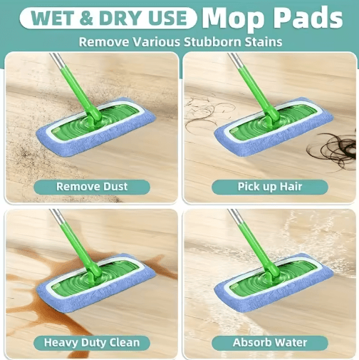 Reusable Mop Pads (4-Pack) – Ultra-Fine Fiber Dry & Wet Replacement Cleaning Cloths