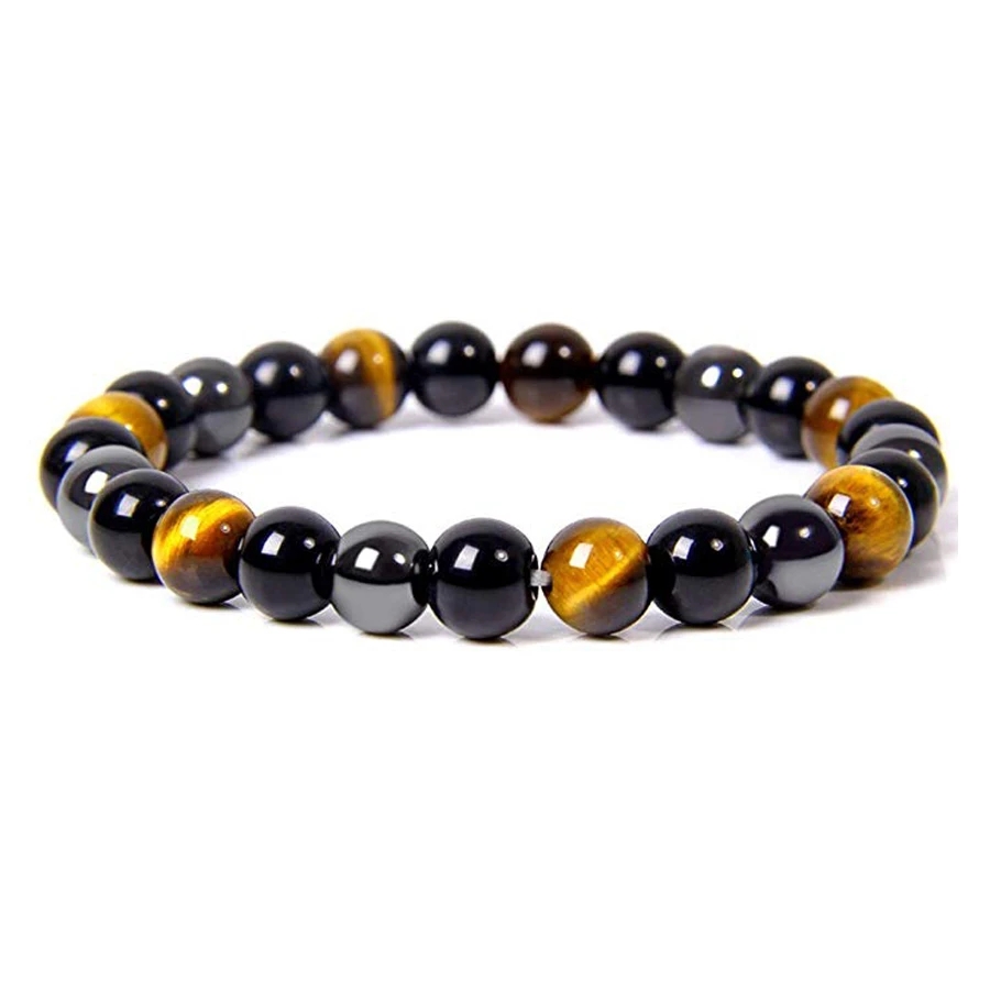 Magnetic Health Protection Bead Bracelet for Men and Women Featuring Natural Black Obsidian, Hematite & Tiger Eye.