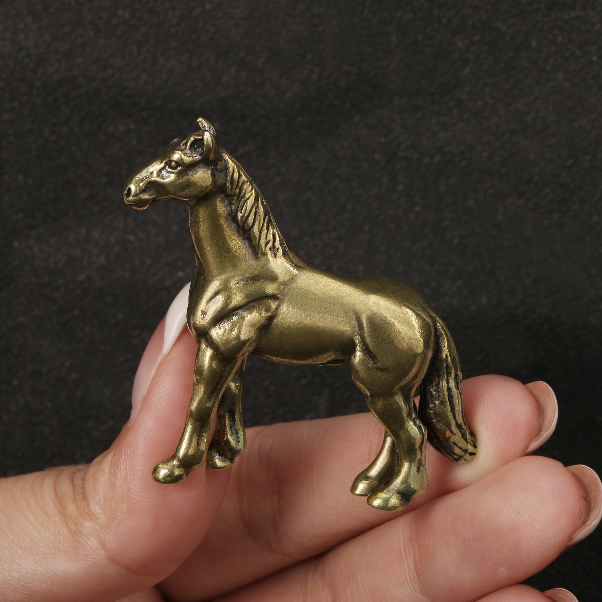 Antique Brass Zodiac Horse Figurine Feng Shui Desk Decor Lucky Chinese Horse Statue Gift