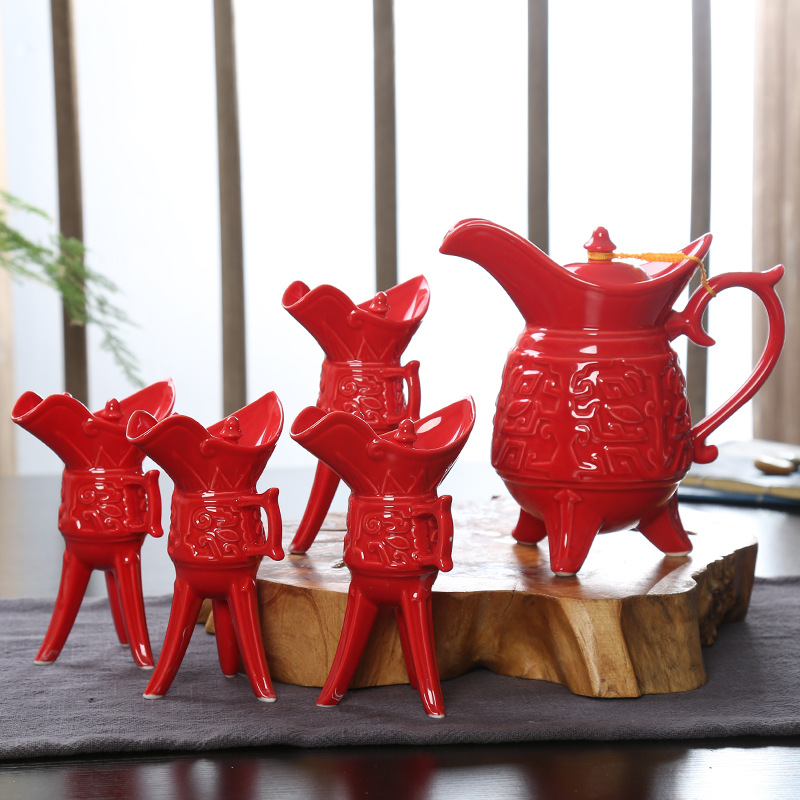 High-End Retro Ceramic Wine Set, , Home Creative Gift Box, Light Luxury Style