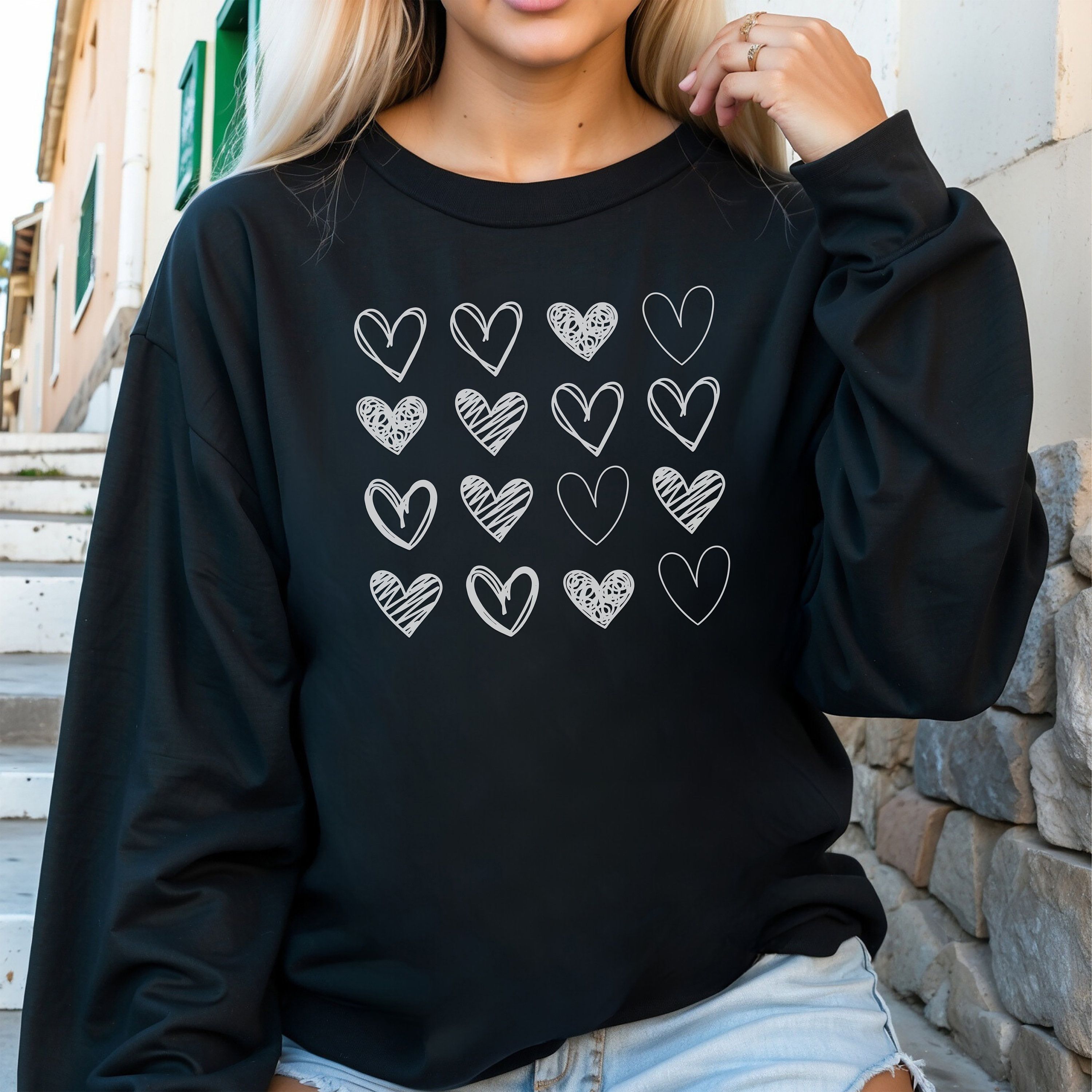 Womens Valentines Heart Sweatshirt Cute Love Crewneck Pullover Teacher Valentine Shirt