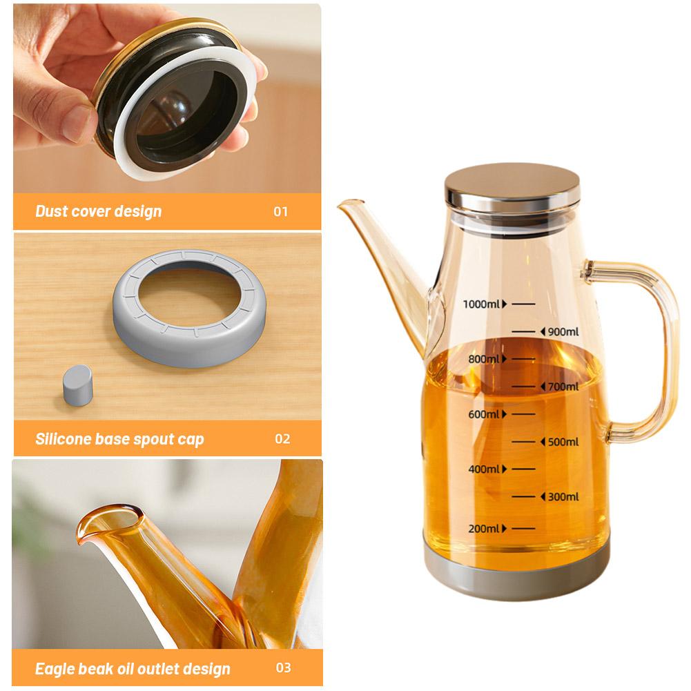 Glass Oil Pot, Kitchen Household Seasoning Bottle, Stainless Steel Hanging Oil Tank, Glass Oil Container for Easy