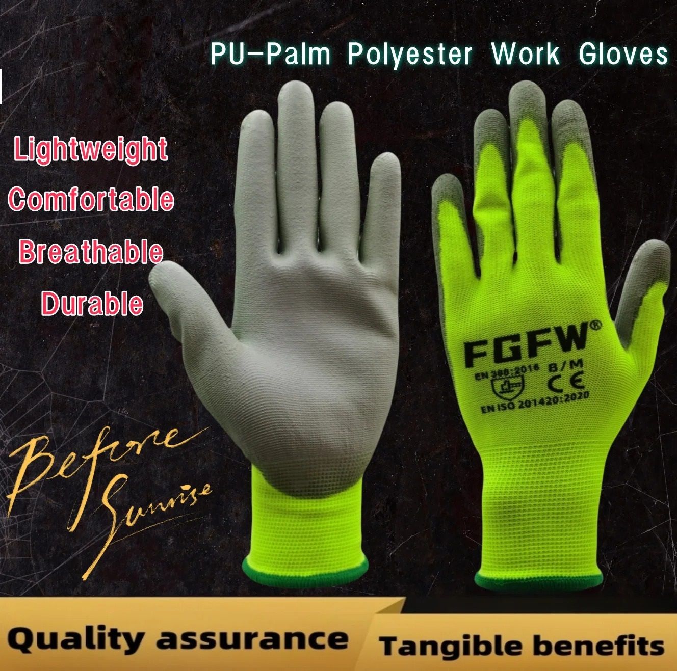 10 Pairs PU Coated Safety Work Gloves