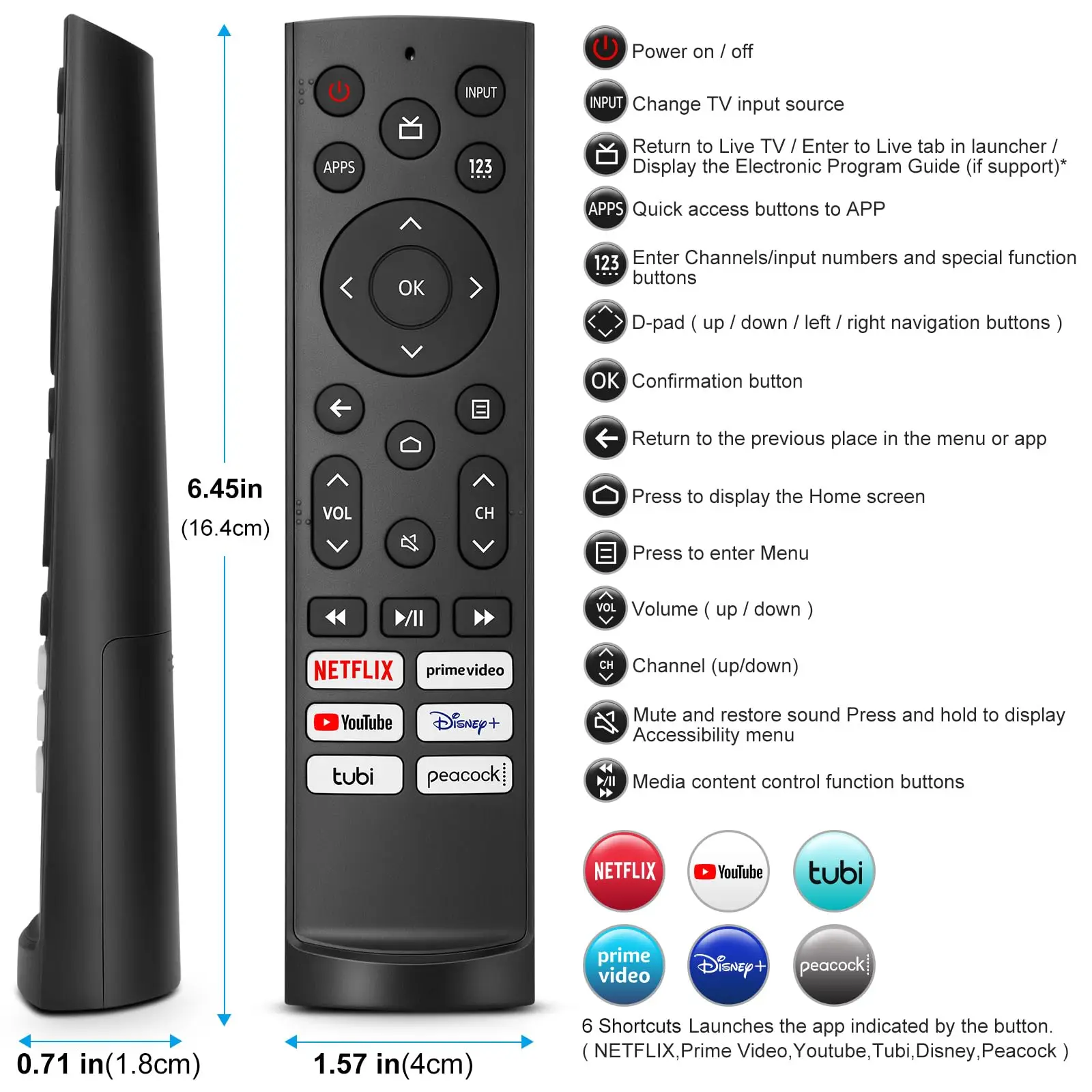 Replacement Remote Control for Hisense Android TV, VIDAA, UHD 4K ULED Google TV