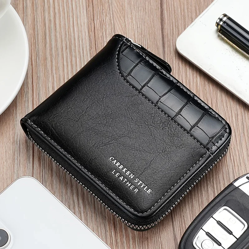 Luxury Leather Mens Wallet Zipper Card Holder with Coin Pocket & Money Bag, Perfect Gift for Men