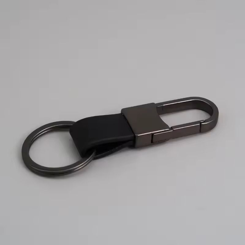 Custom Logo Leather & Metal Carabiner Keychain with Double Rings
