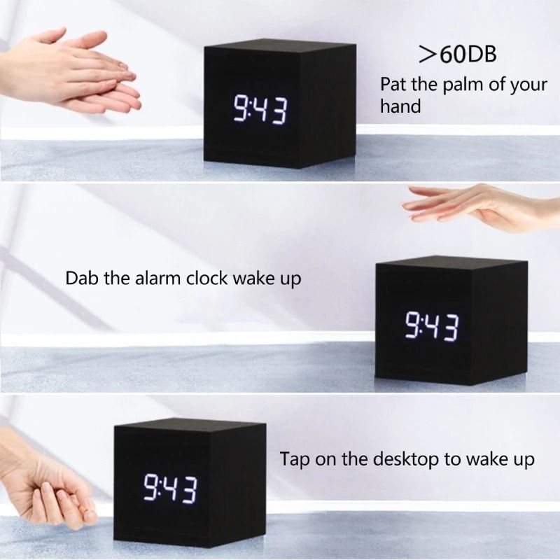 Wooden Cube Voice Control Alarm Clock