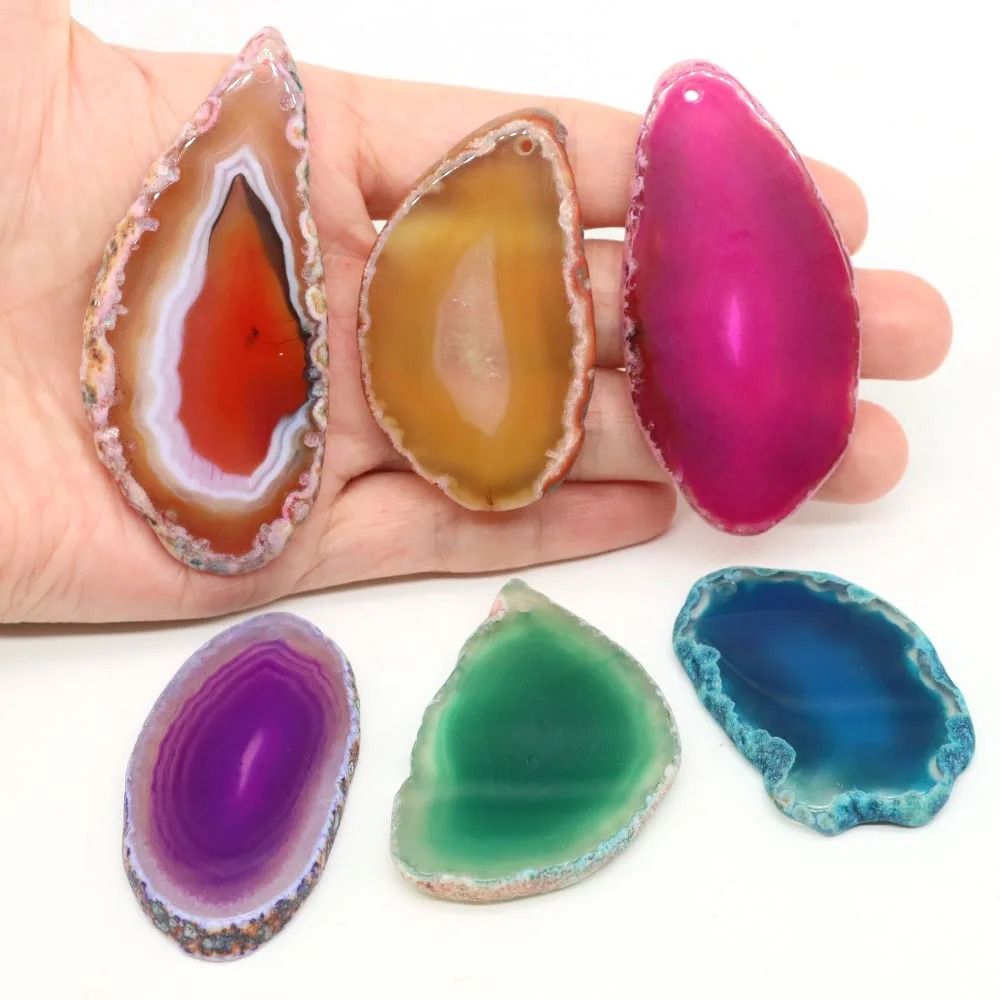 Natural Onyx Agate Geode Slice Pendant Stone for DIY Jewelry & Home Decor