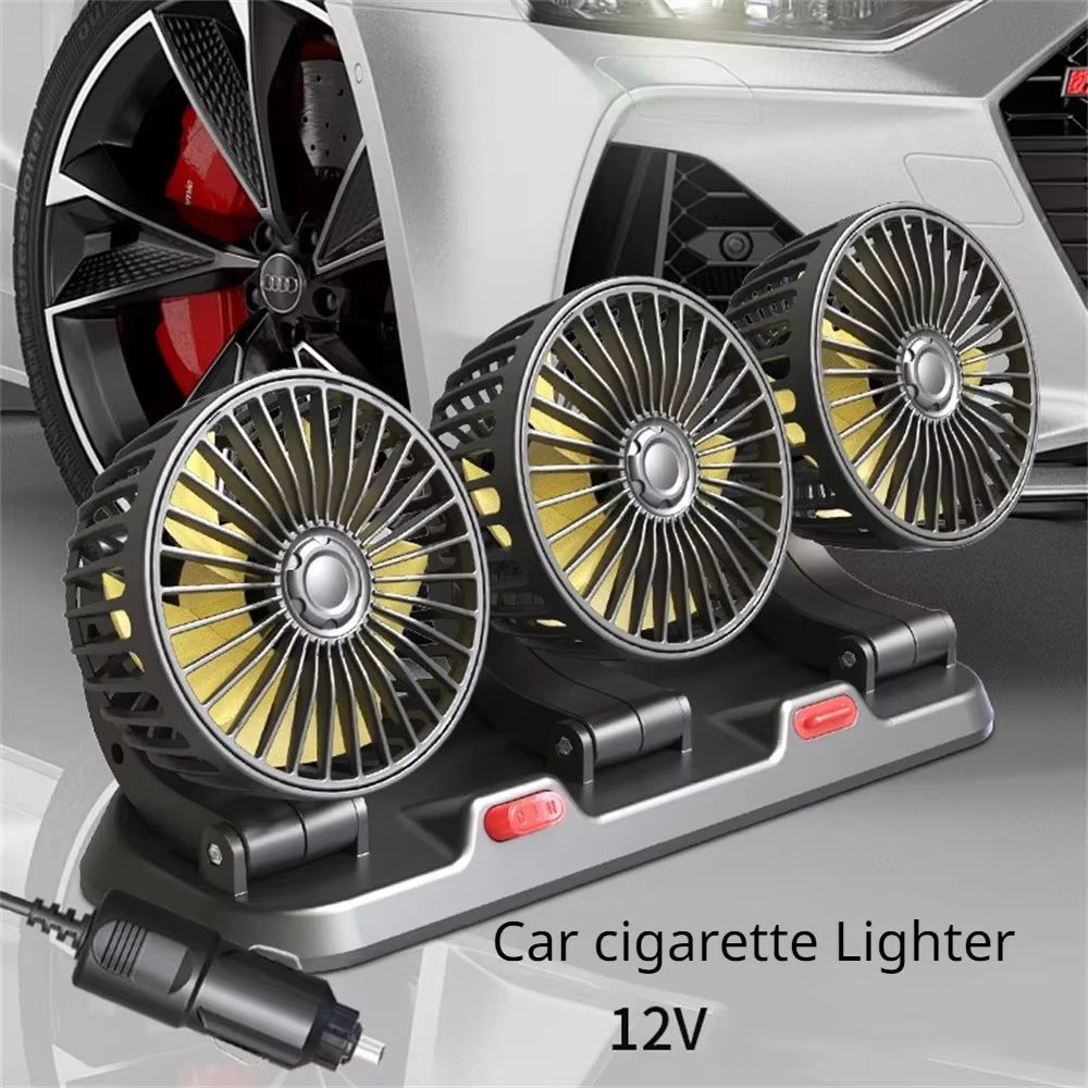 360° Adjustable Triple-Head Car Fan 2-Speed USB/12V/24V Silent Air Circulation Fan