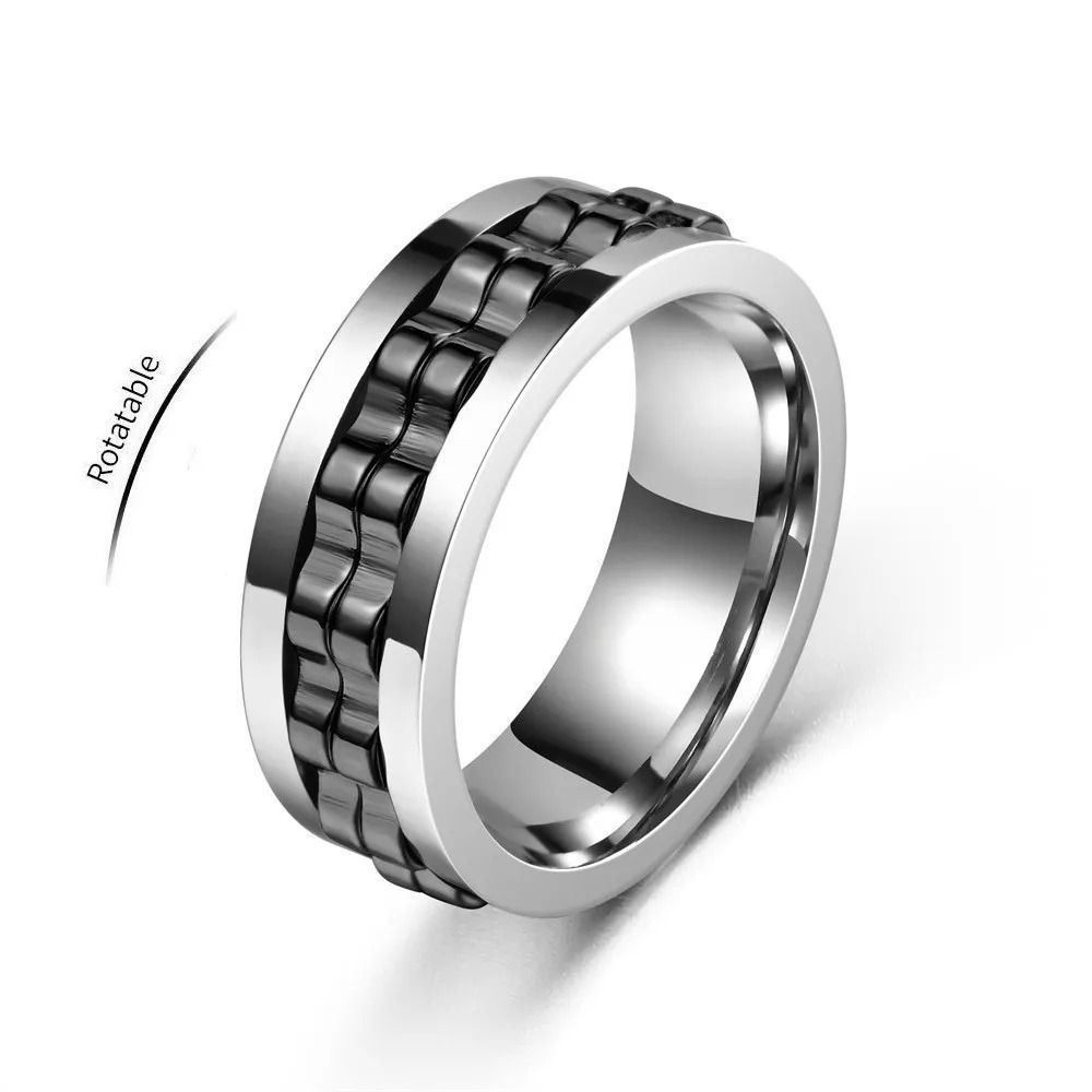 Stainless Steel Anxiety Ring Rotating Gear Chain Spinning Fidget Ring