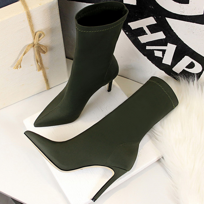 Pointed Sexy Toe Stretch Boots Autumn Stiletto High Heels Women Boots Fashion Ankle Boots Ladies Shoes