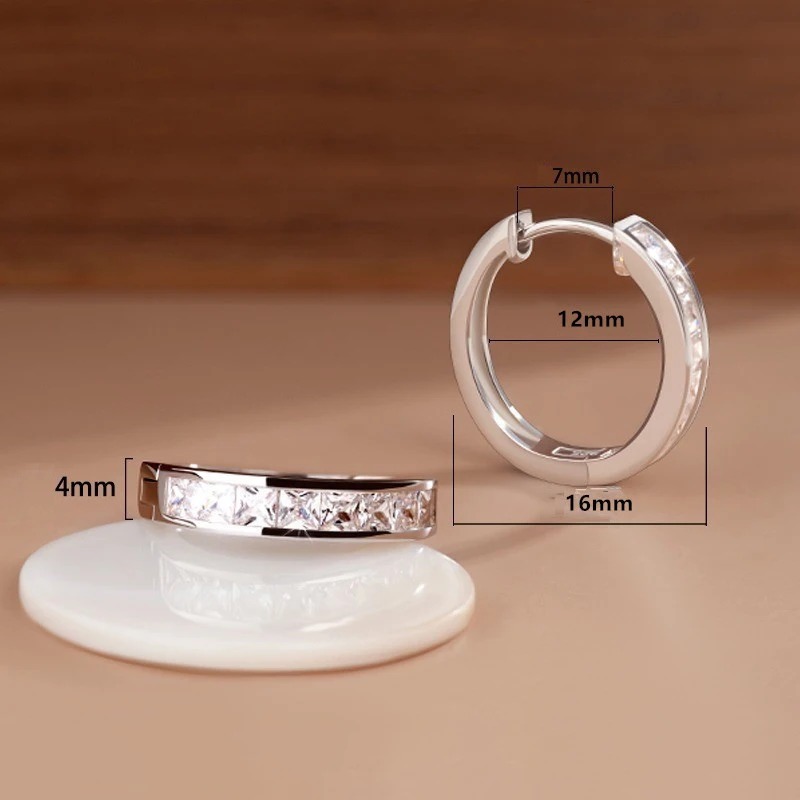 Women's Circle Round Earrings, Sterling Silver Shining Zircon Jewelry, Elegant Birthday Gifts