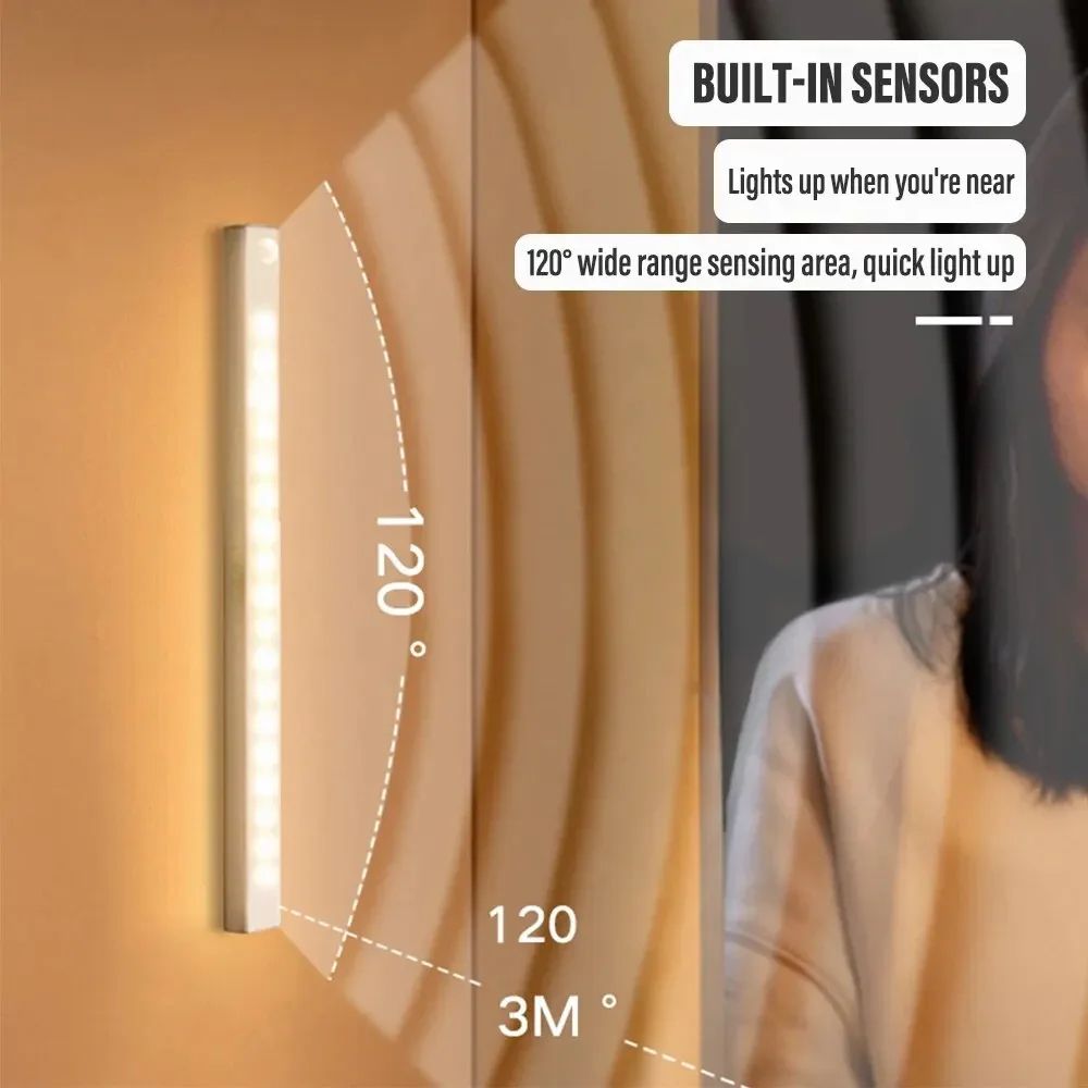 USB Rechargeable Motion Sensor LED Night Light for Cabinet Wardrobe Stair Kitchen