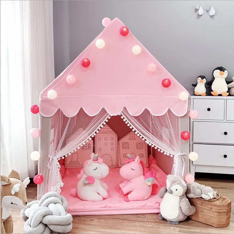 Childrens Tent Folding Tipi Portable Baby Play House Large Pink Princess Castle Child Room Decor