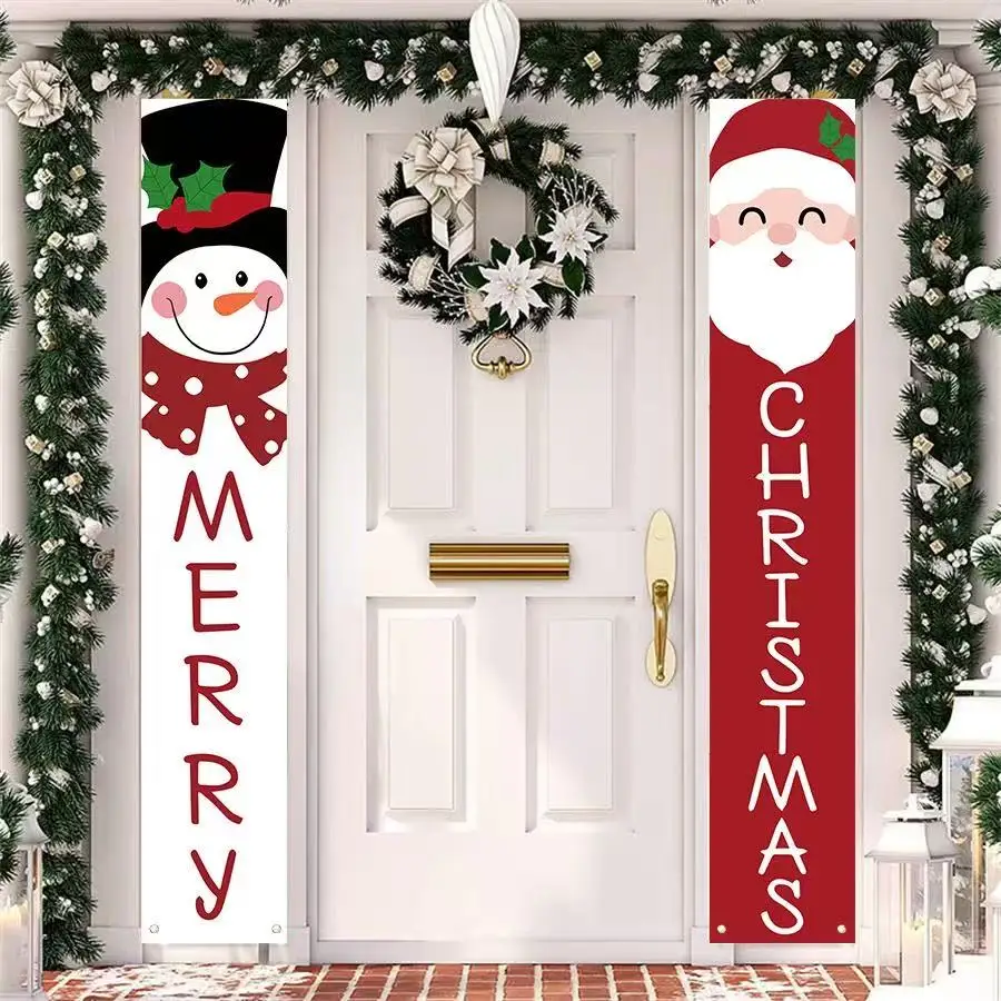 Jumbo Snowman & Santa Claus Door Banner, 2PC Merry Christmas Decoration for Wall, Fireplace, Home Xmas 2025 Party Decor