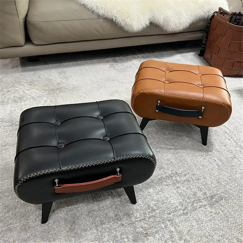 Small Foot Stool Ottoman, PU Leather Rectangle Footrest, Bedside Step Stool with Wood Legs for Desk, Living Room