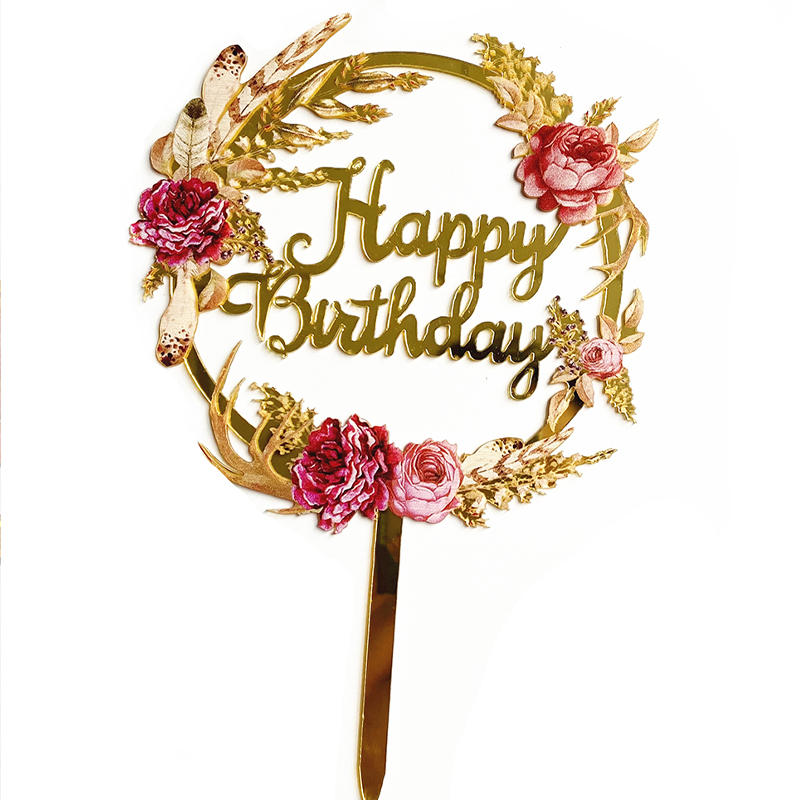 Happy Birthday Flower Color Printed Cake Insert for Baby Shower Party Dessert Decoration