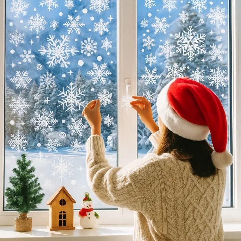 Crystalline Snowflake Window Decals | Professional Glass Holiday Accents | Executive Winter & Studio Sanctuary Decor