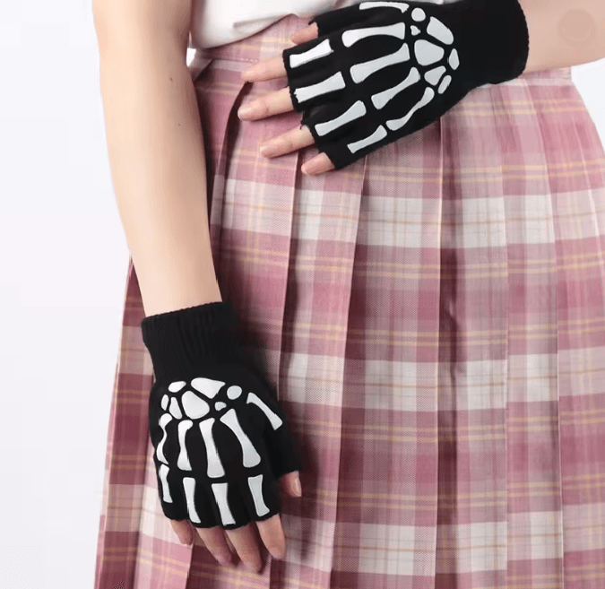 Glowbone Skull Fingerless Gloves