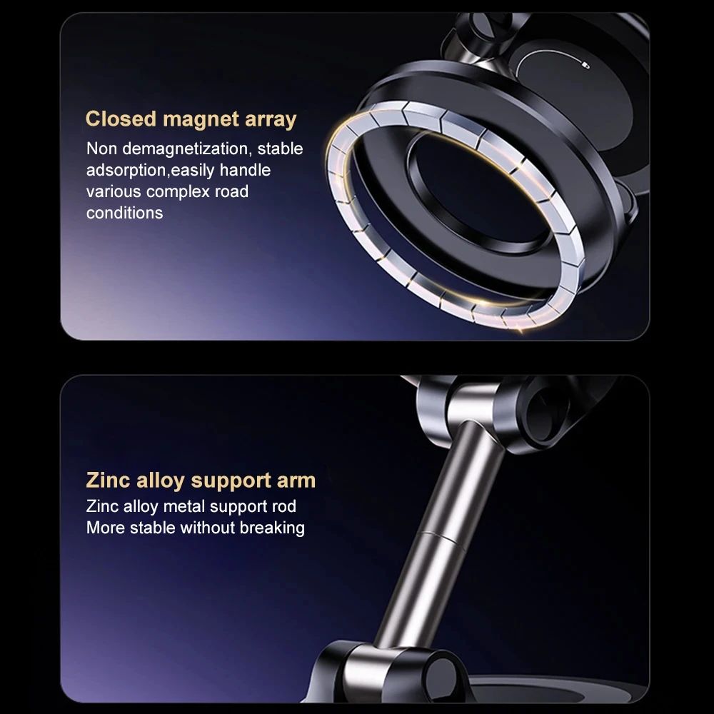 High-Visibility Magnetic Car Phone Mount with 360° Rotation & Foldable Design