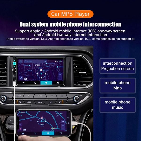 Bluetooth MP5 Car Player, Double 2 DIN Touch Screen Stereo, HD Radio with Camera, Hands-Free, Steering Wheel Control