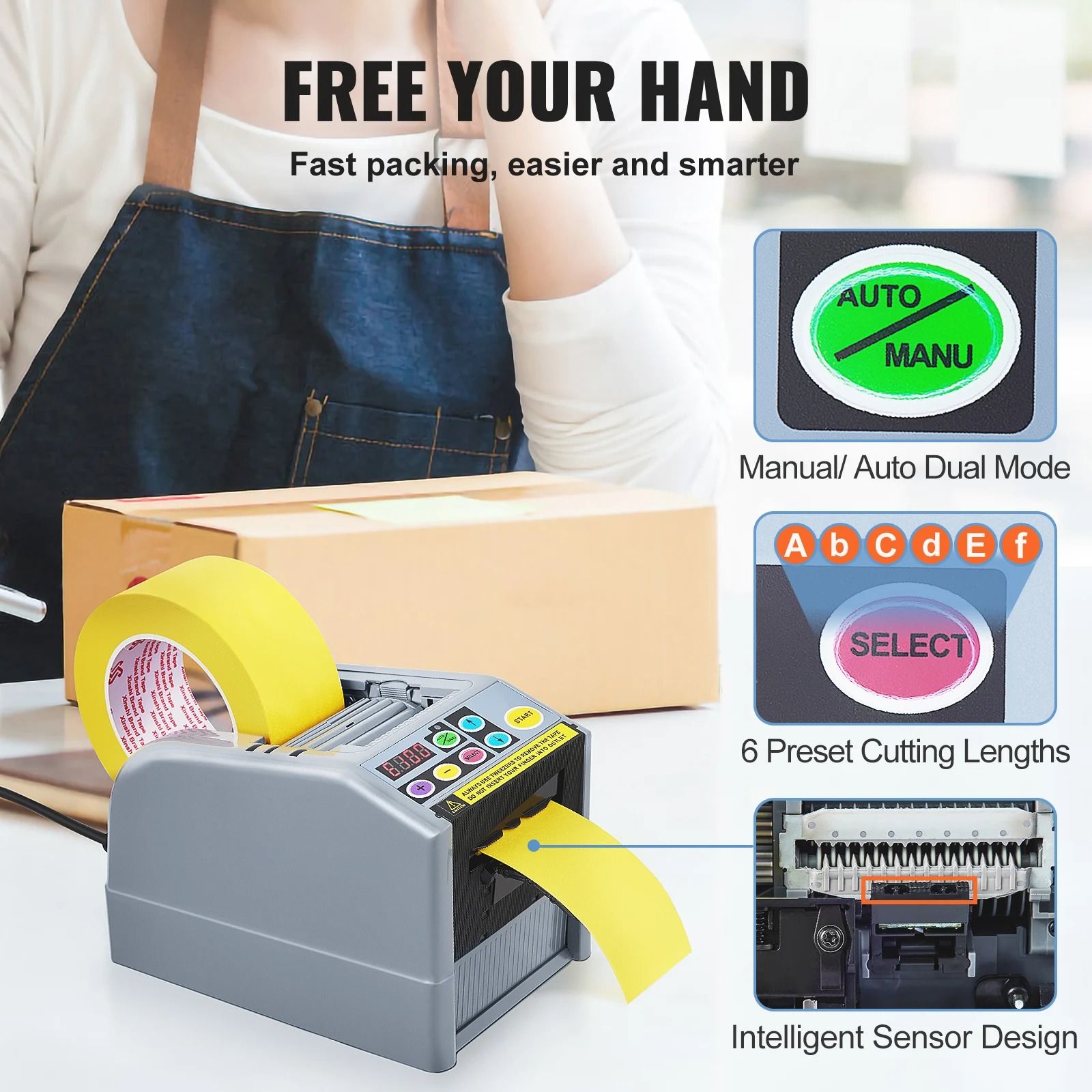Automatic Tape Cutting Machine 6–60 mm Electric Dispenser