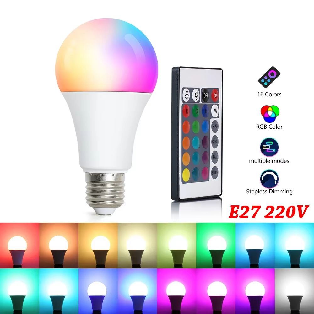 16-Color RGB LED Multicolor Bulb with E27 Base and 24-Key Remote Control