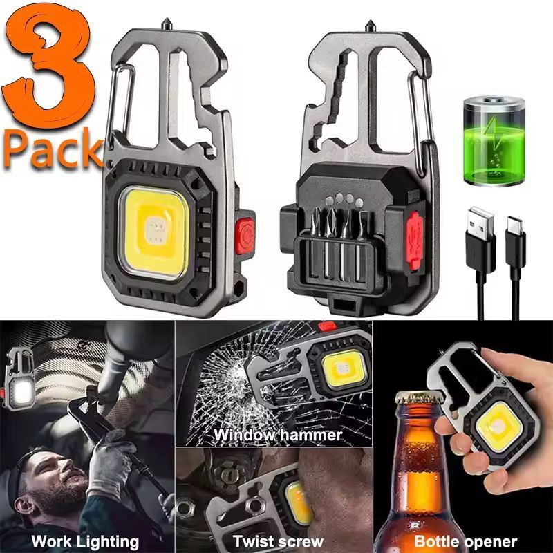 HeroLight Rechargeable Keychain Flashlight (Multifunction COB) – 1-3 Pack