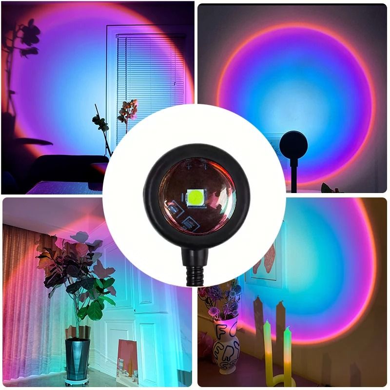 Rainbow Sunset Projection Lamp – Multi-Angle Rotatable USB Atmosphere Light
